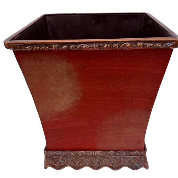 Tracy Porter Planter Red Floral Metalware Handpainted Home Plant Decor - Picture 8 of 12